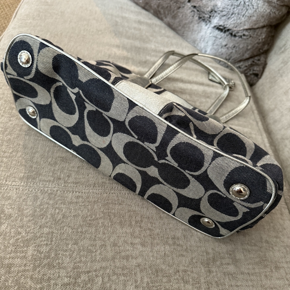 COACH Denim Signature Framed Kisslock Shoulder Bag